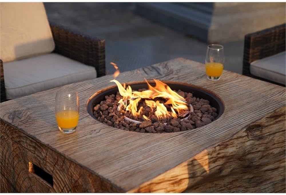 Aluminum Patio and Outdoor Rectangle Firepit in Grain Pattern with Rain Cover