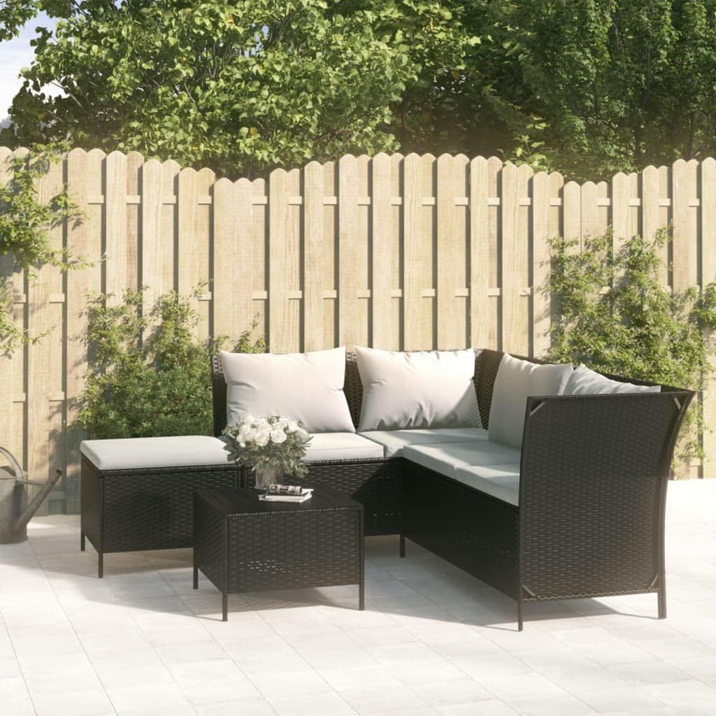 Furniture Sets 4 Piece Patio Lounge Set with Cushions Black Poly Rattan,Sleek and Durable Patio Lounge Set with Ample Storage and Comfortable Cushions Garden Conversation Sets
