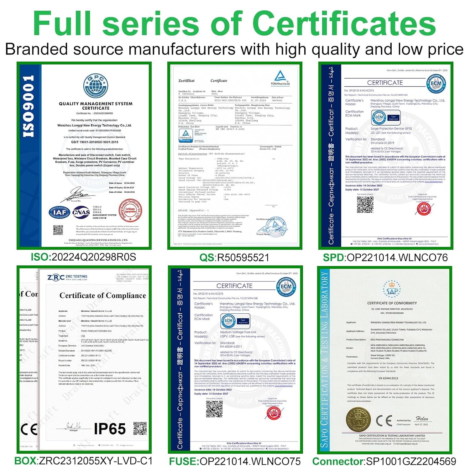IP65 Solar PV Combiner Box DC1000V 32A Circuit Breaker with 10pcs Fuse Link 20A & Surge Protector and 15A PV Fuses, 1in 1out Disconnect Switch Outdoor Waterproof for Solar Panels System