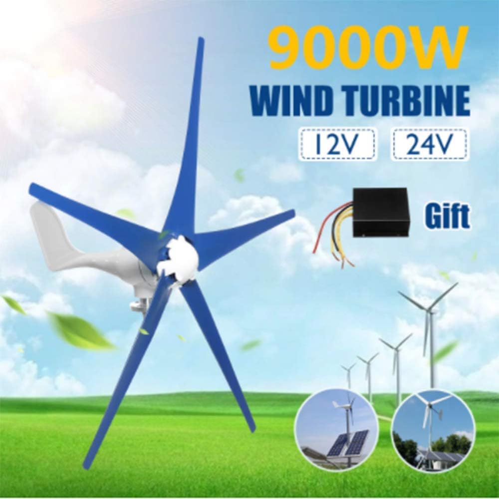 9000W 12V/24V Wind Turbines Generator 5 Blades Horizontal Wind Generator with Controller Windmill Energy Turbines Charge,12v