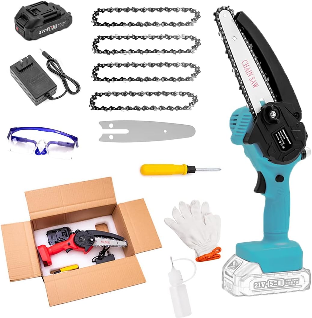 6 Inch Cordless Chainsaw with Charger,Mini Chain Saw,Mini Chainsaw with Battery,Cordless Battery Power, Portable Electric Chainsaw, Suitable for Gardening, Wood, Outdoor Camping