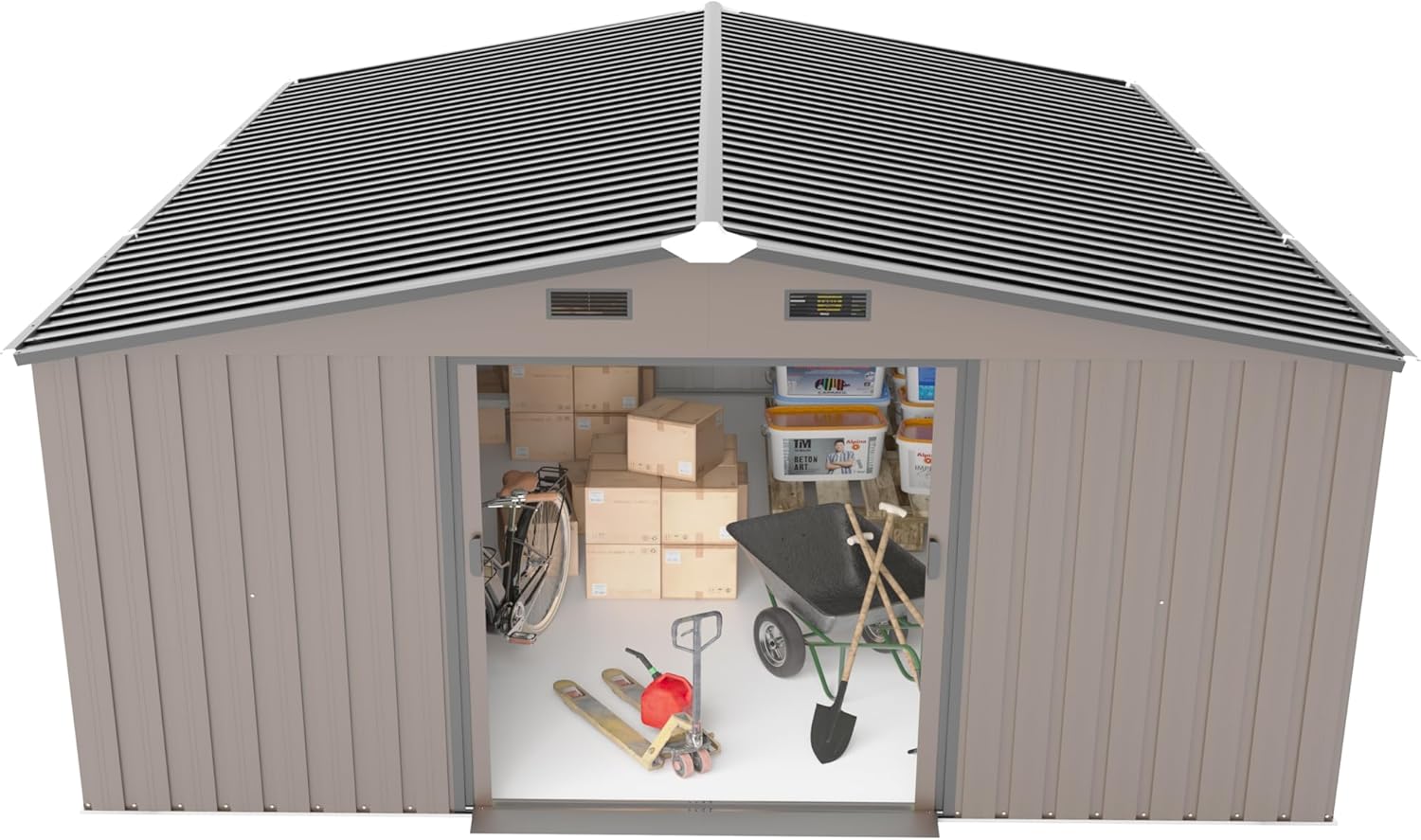 Outdoor Storage Shed - Metal Garden Shed with Clear Windows & Lockable Doors | Tool Shed for Backyard, Lawn, Patio, Bike Storage (Brown 10X12FT)