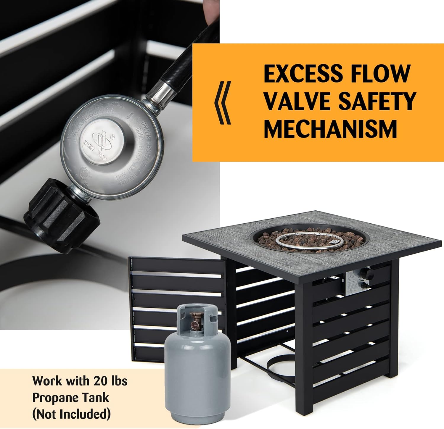 Giantex 32 Inch Propane Fire Pits, 50,000 BTU Square Gas Firepit with High-Temp Resistant Tabletop, Adjustable Flame Lava Rocks and Waterproof Cover, CSA Approved, Outdoor Fire Pit Table (Black)