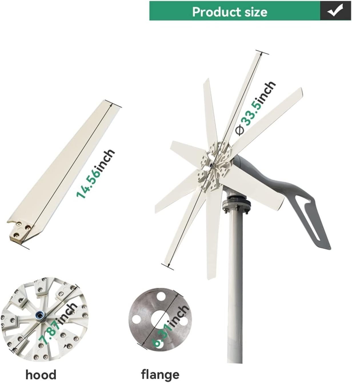 Wind Turbine, Wind Energy Turbine Generator 2000w 12v 24v 48v 8 Blades with Off Grid System Mppt and Hybrid Charge Controller for Home Use(with Mppt Controller,24V)