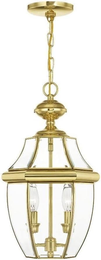 Livex Lighting 2255-02 Monterey 2-Light Outdoor Hanging Lantern, Polished Brass