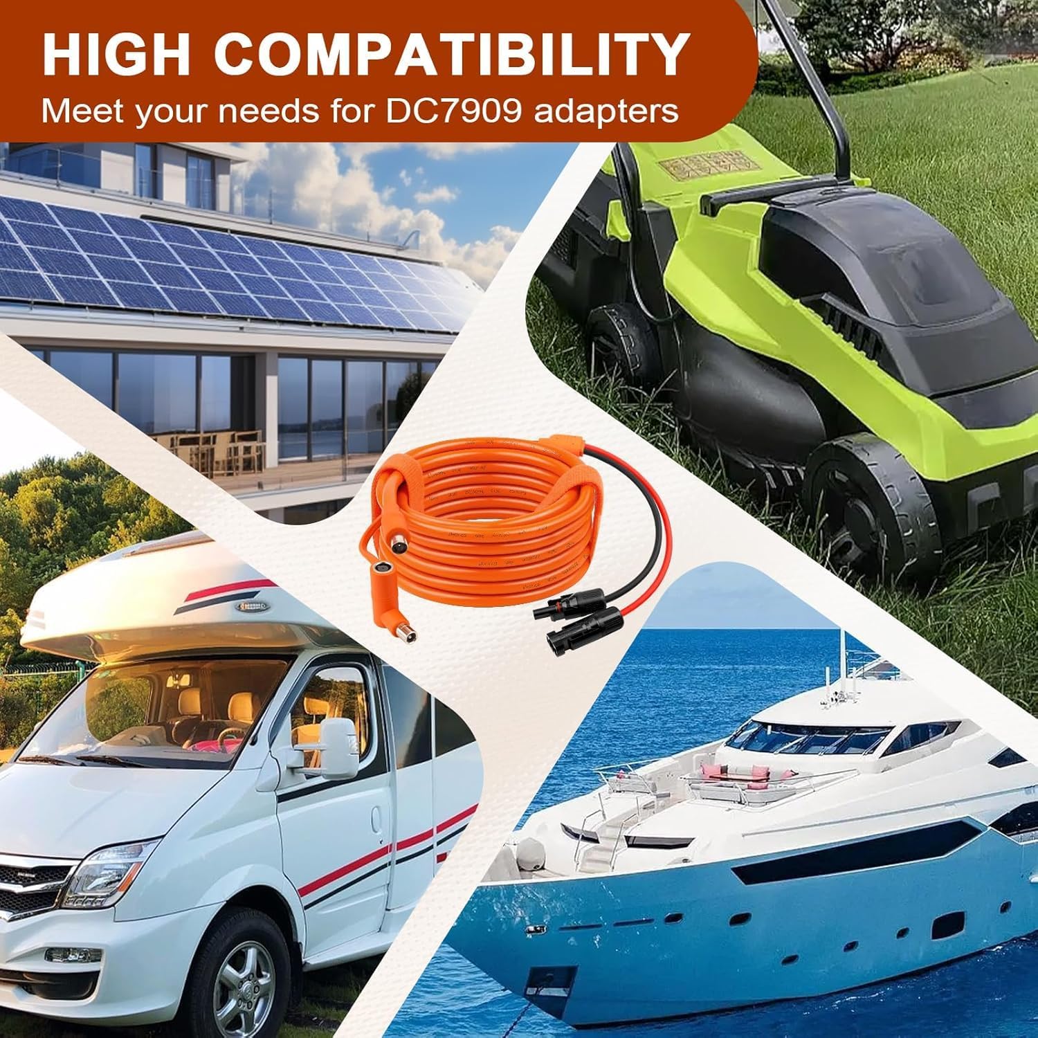 Solar to DC 8mm Charge Extension Cable 100FT,12AWG+14AWG Solar Cable with Solar Panel Connector to DC7909/8020 Compatible with Anker,GZ Yeti,BLUETT,Jackery Portable Power Station