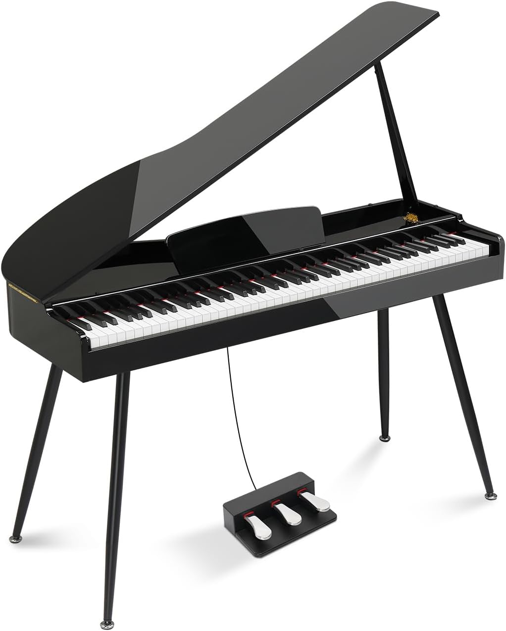 Ktaxon 88 Key Weighted Action Grand Piano, Foldable Digital Piano Keyboard with Removable Music Stand, Stereo Headphones, Dust Cover, Music Clip, Cloth, Sticker, Full Equipment for Beginner (Black)