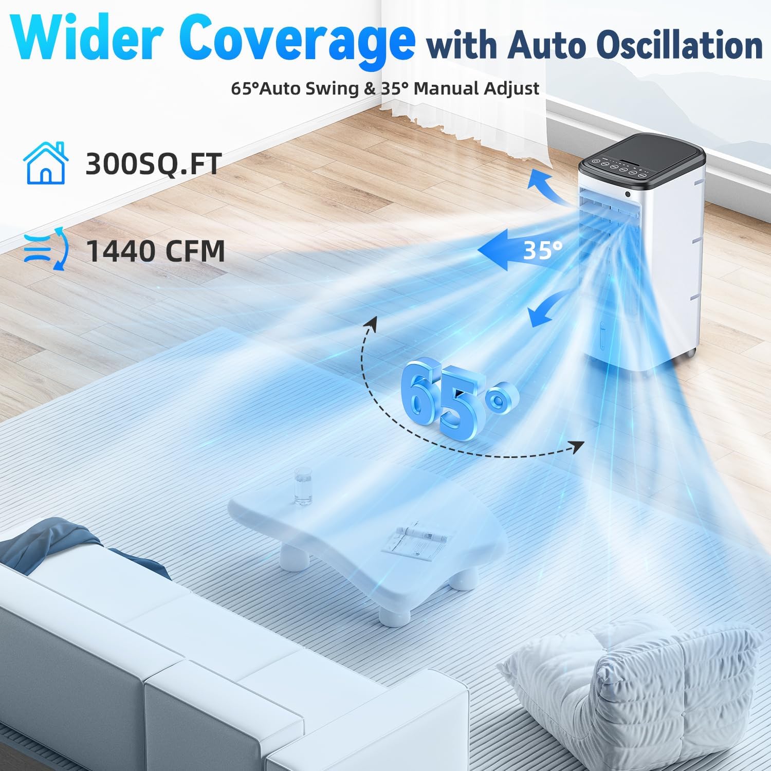 FANCOLE Windowless Portable Air Conditioners with 6 Ice Packs, 12H Smart Timer for Auto-off, 26Ft Remote, Top Fill Dual Tank, 3Speeds Evaporative Air Cooler, 65°Auto Swing Swamp Cooler Air Conditioner