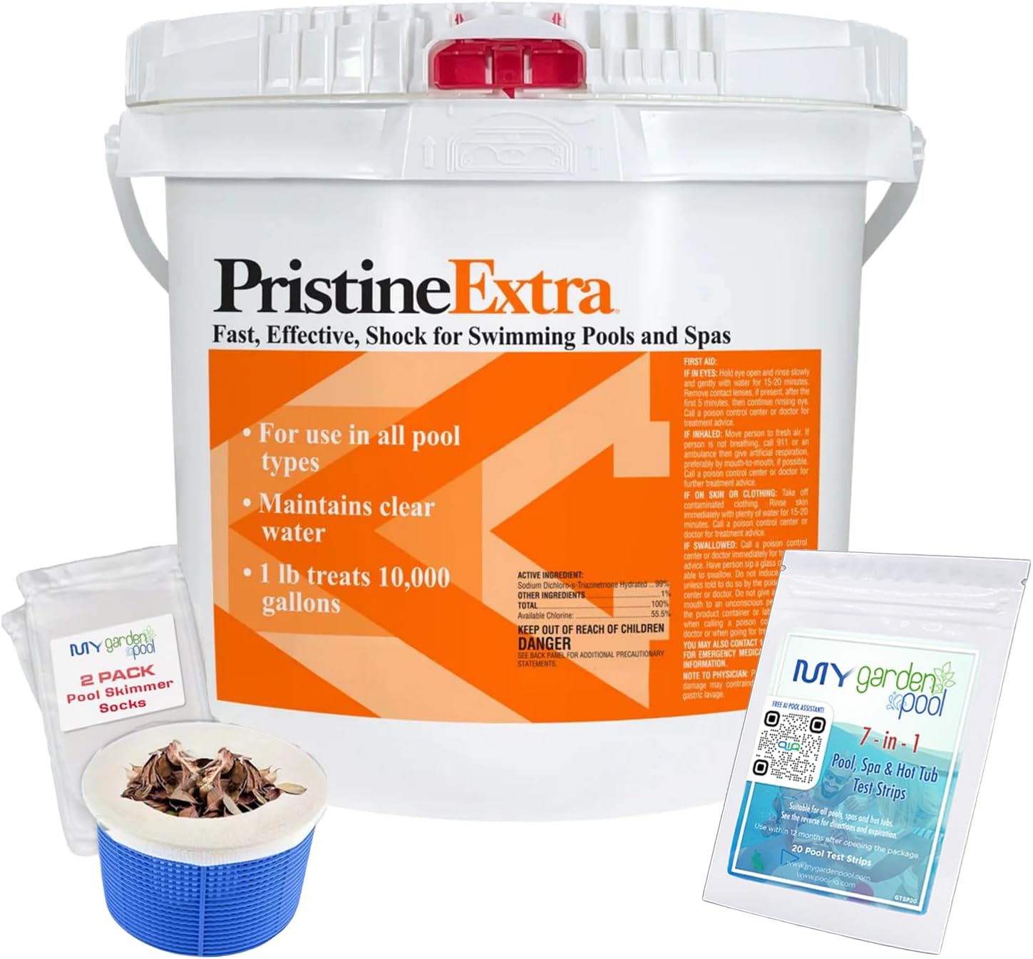 PristineExtra 25 lb Powerful Oxidizing Granules for Pools & Spas Multi Purpose Non Chlorine Shock for Clear Fresh Water Includes My Garden Pool 2 Scum Socks