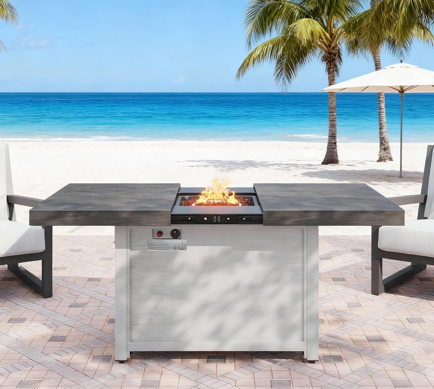 59.65 Extendable Rectangle Aluminum Alloy Propane Fire Pit Table, 50,000 BTU with Adjustable Flame, Fire Pit Cover Included, for Portable/Tabletop Fire Pits & Patio Deck Garden Use