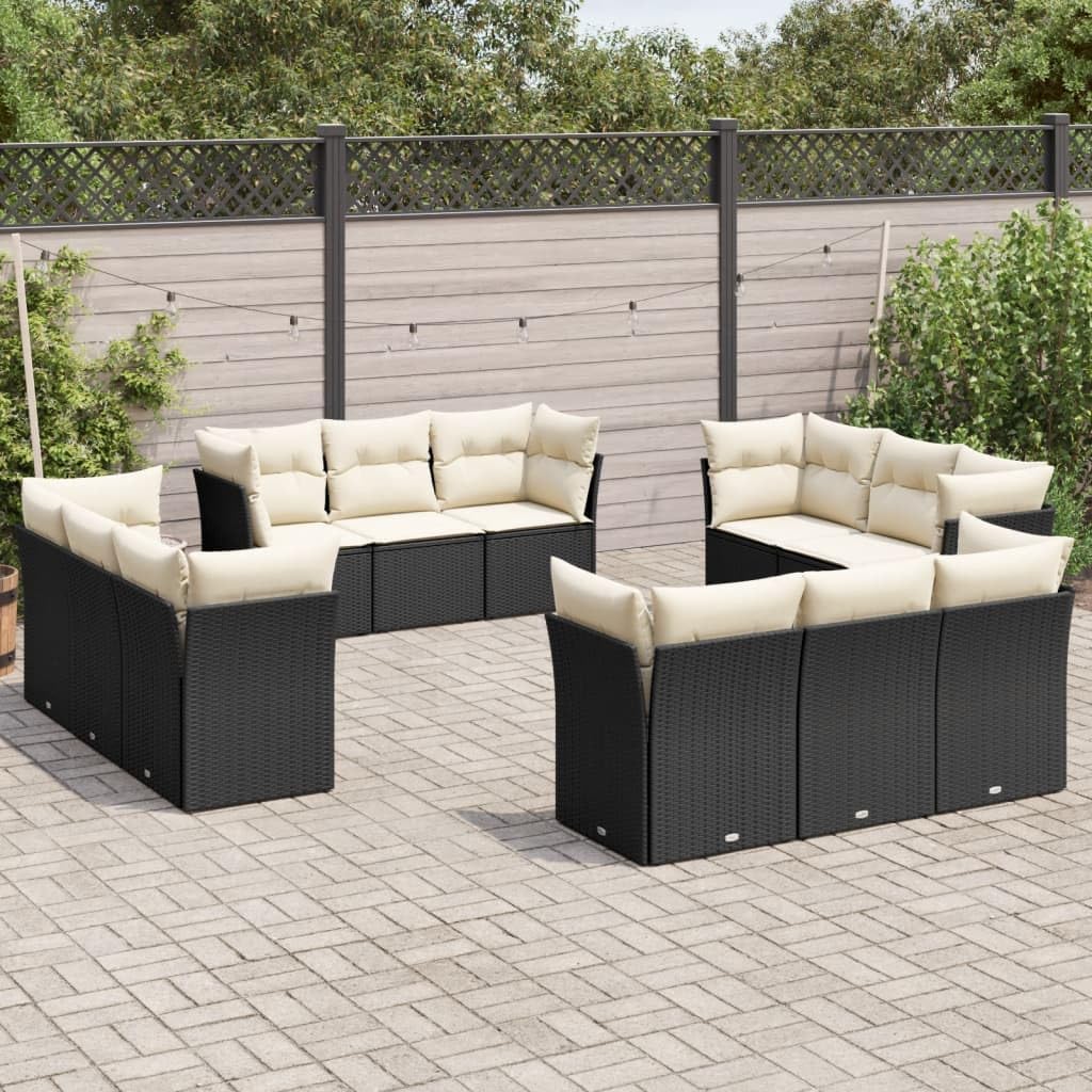 Large Modular Garden Sofa Set, Black PE Rattan Outdoor Patio Furniture, 12-Piece Seating with Cushions, Weather-Resistant, for Deck Balcony