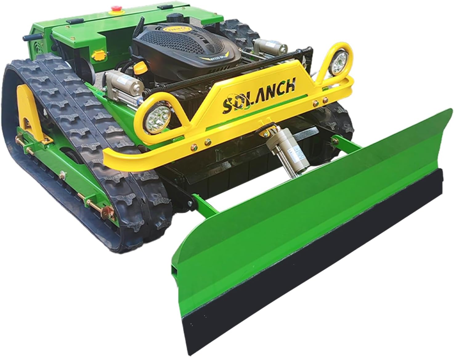 SDLLMM500 Remote Control Slope Lawn Mower, 24V Battery Powered, 500mm Cutting Width, All-Terrain Design, 4km/h Speed, Green and Yellow