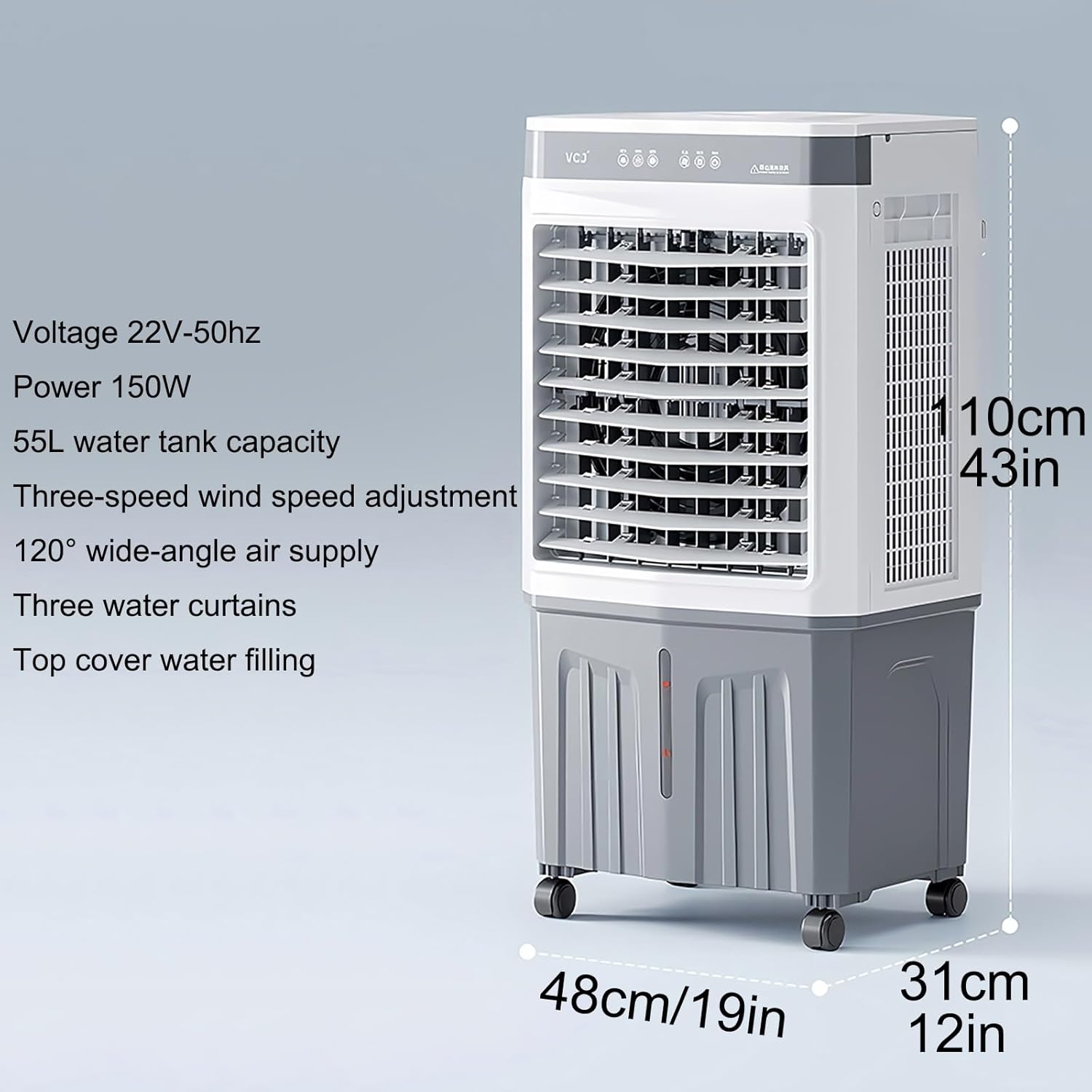 Commercial Evaporative Air Cooler Fan, Swamp Cooler Air Conditioner with 3-Speed, Large Water Tank, 120°Oscillation, Move The Scroll Wheel, Industrial Air Conditioning Fan for Room Outdoor(110x48x31cm