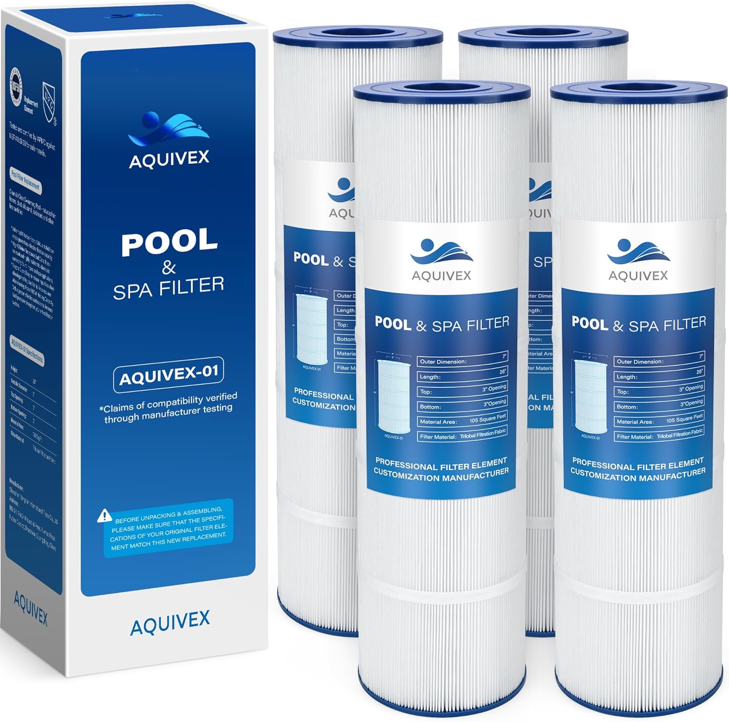 CCP420 Pool Filter Cartridges 4 Pack, Compatible with Pentair Clean & Clear Plus 420, 178584, 179135, R173576, Pleatco PCC105, PCC105-PAK4, Filbur FC-6470, Unicel C-7471