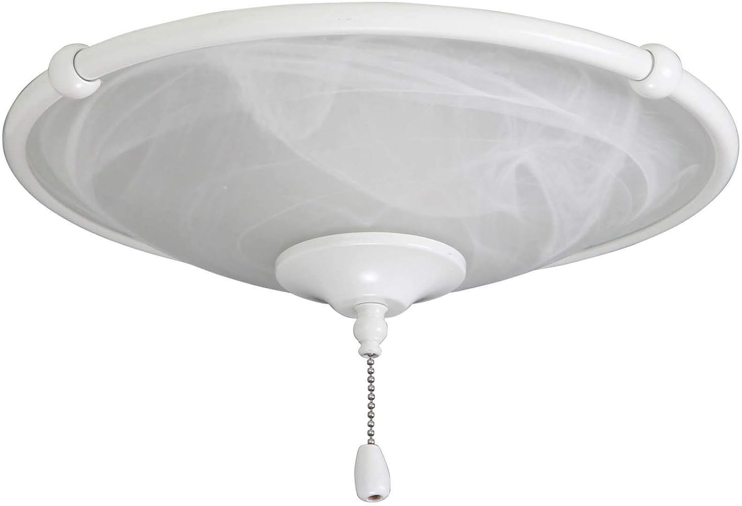 kathy ireland HOME Feather Swirl Glass LED Light Kit for Ceiling Fans | Damp Rated Shade Attachment with 3 Candelabra Bulbs, Pull Chain, and Finial, Appliance White