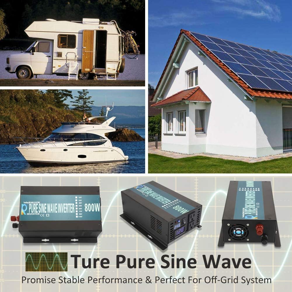 WZRELB RBP80012VCRT 800W 12V 120V Pure Sine Wave Solar Power Inverter with Remote Control Switch