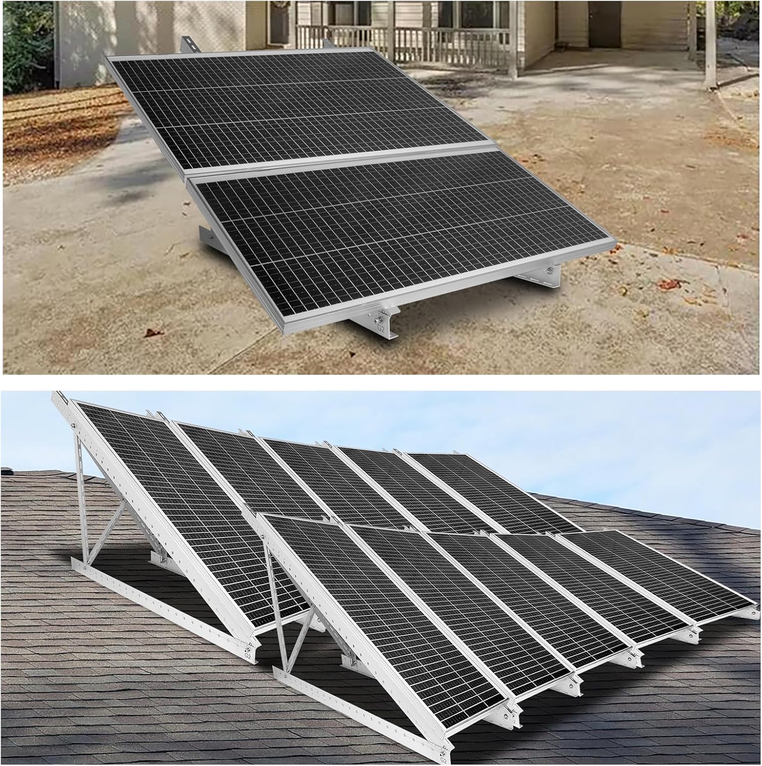 2 Sets 45'' Solar Panel Mount Brackets for 100-400 Watt Solar Panel,with Foldable Tilt Legs and Reinforced Cross Bars,Suitable for RV, Roof, Boat, Off-Grid etc.