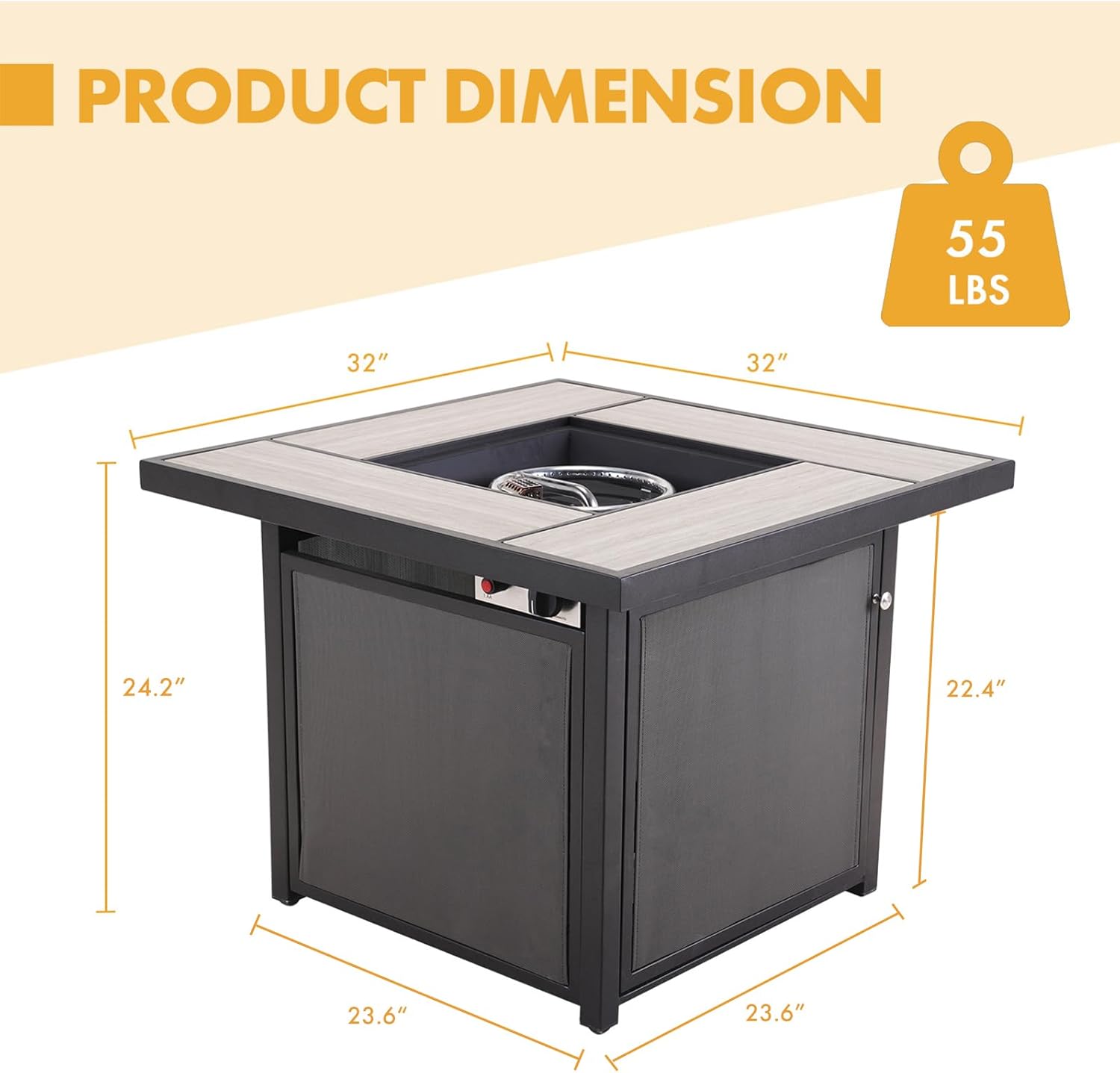 Propane Fire Pit Table, 32 Inch Square Outdoor Gas Fire Pits Clearance 50,000 BTU with Ceramic Tile Tabletop, Removable Lid, Lava Rocks for Outside Patio, Garden, Deck, Yard…