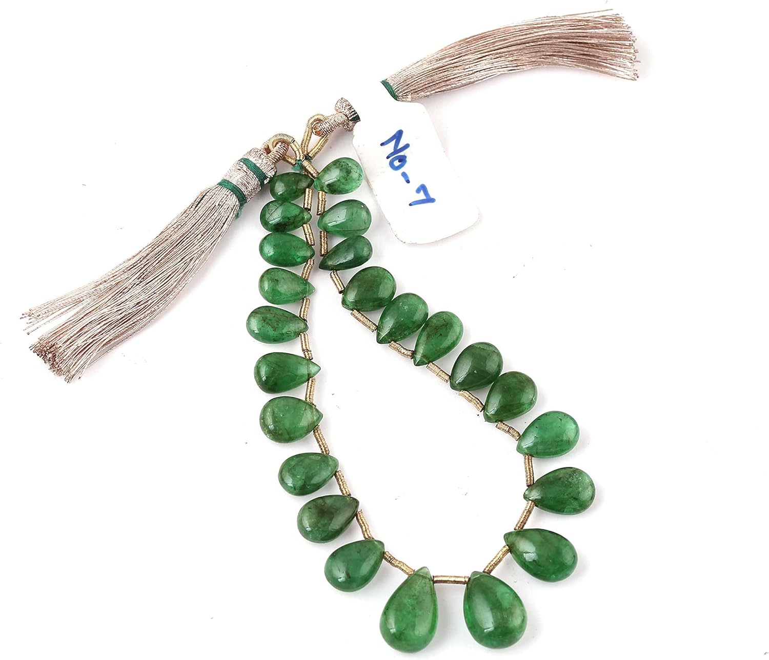Neerupam Collection 28.85 cts Green Colour Natural Zambian Emerald Gemstone 23 Pieces Flat Plain Tear Drops Beads Strand