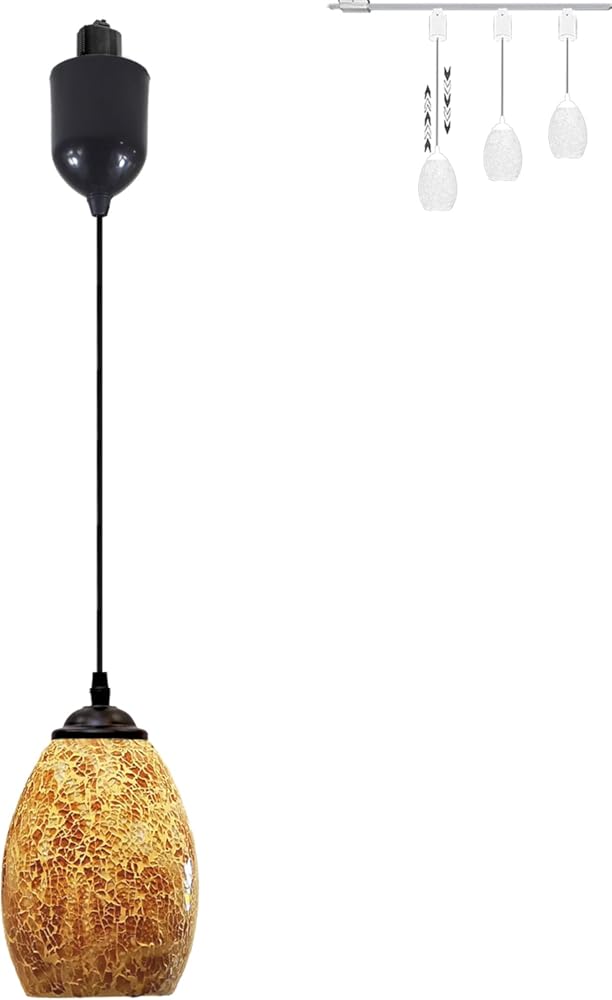 Mini Adjustable Cord Length J Type Track Light Pendants Handblown Stained Yellow Art Glass 4 Ft Vintage Stytle, Track Mount for Kitchen Island Sloped and Vaulted Ceiling Customizable