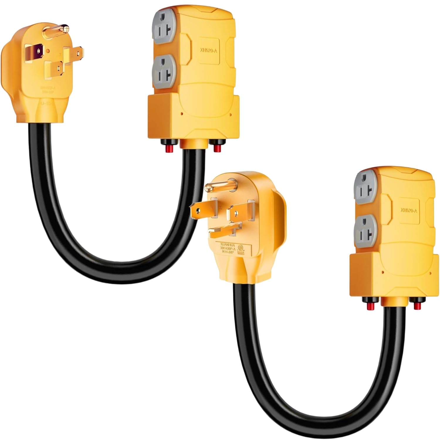 MECMO NEMA 14-30P & NEMA 14-50P to 4X 5-15/20R Adapter, 4 Prong 30 Amp Dryer and 4 Prong 50 Amp RV Male Plug to 20 Amp 110V RV Generator Distribution Adapter w/ 20amp Circuit Breakers