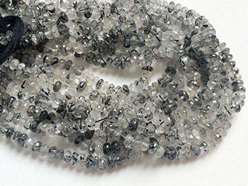 1 Strand Natural Black Rutile Quartz Faceted Rondelle Beads, Rutilated Quartz Beads, Rutile Quartz Necklace, 7mm, 6 Inch