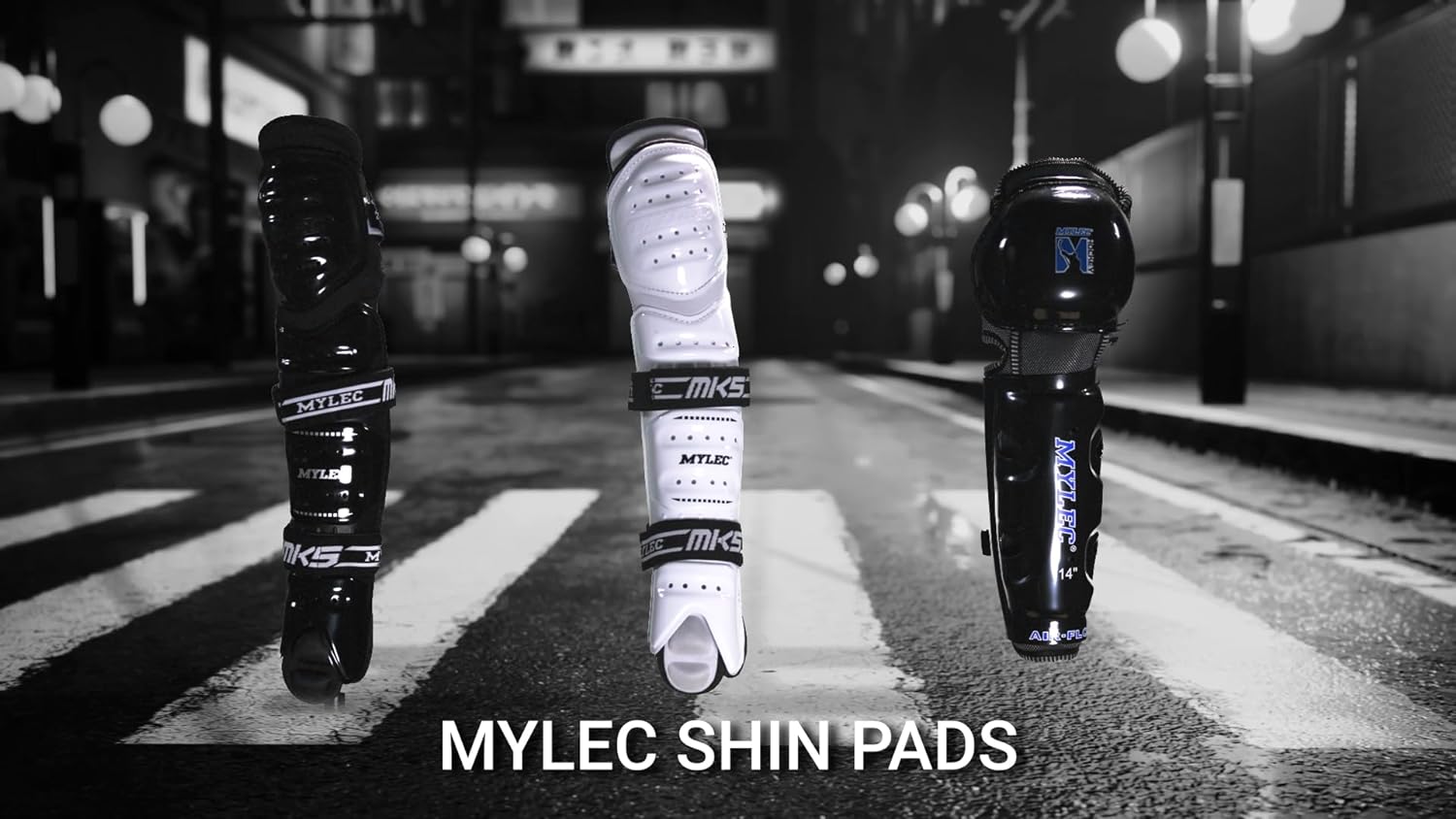 MyLec MK5 Street/DEK Shin Pad, Lightweight & Durable Hockey Accessories, 360° Straps, Hard Front Shells, Breathable Material, Metatarsal Padding Ice Hockey Shin Guards, Foam Rubber