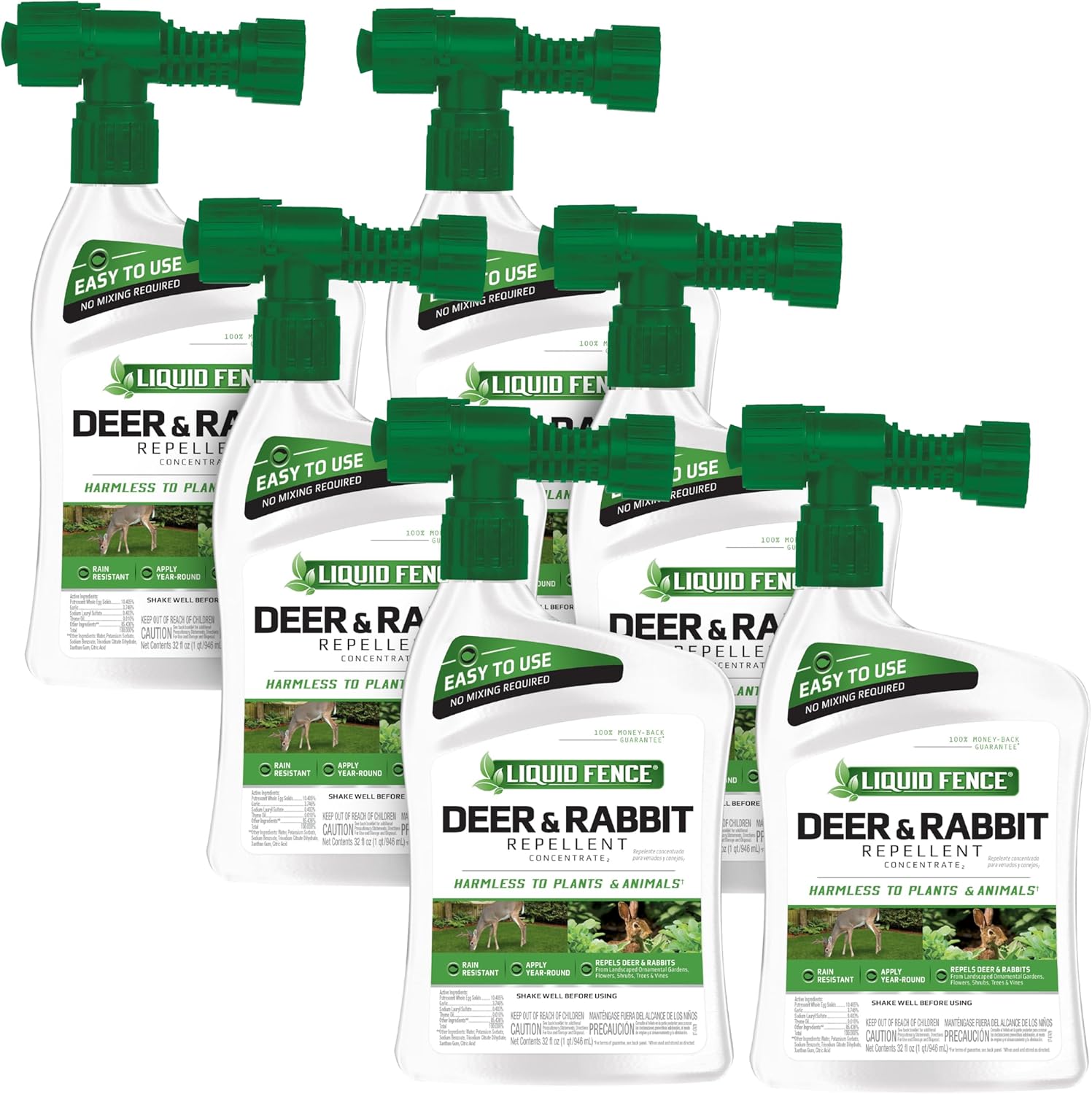 Liquid Fence Deer And Rabbit Repellent Concentrate, Hose-End Sprayer, 32 Ounces, 6 Pack