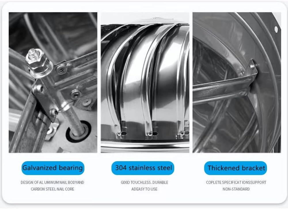 Stainless Steel 304 Roof Wind Turbine Rotating Non Power Ventilator Cap 4/6/8/10/12/18/24 Inch Rainproof Exhaust Cap for Pipe Flue Shed Roof(250mm/10in)