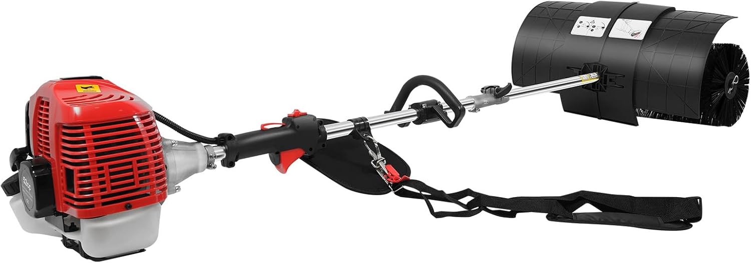 52CC 2.3 HP 1.7KW Gas Power Handheld Sweeper Broom, 2-Stroke Engine Hand Held Artificial Lawn Sweeper Gasoline Powered Outdoor Walk Behind Sweepers, Debris Sweeper for Driveway/Lawn/Courtyard