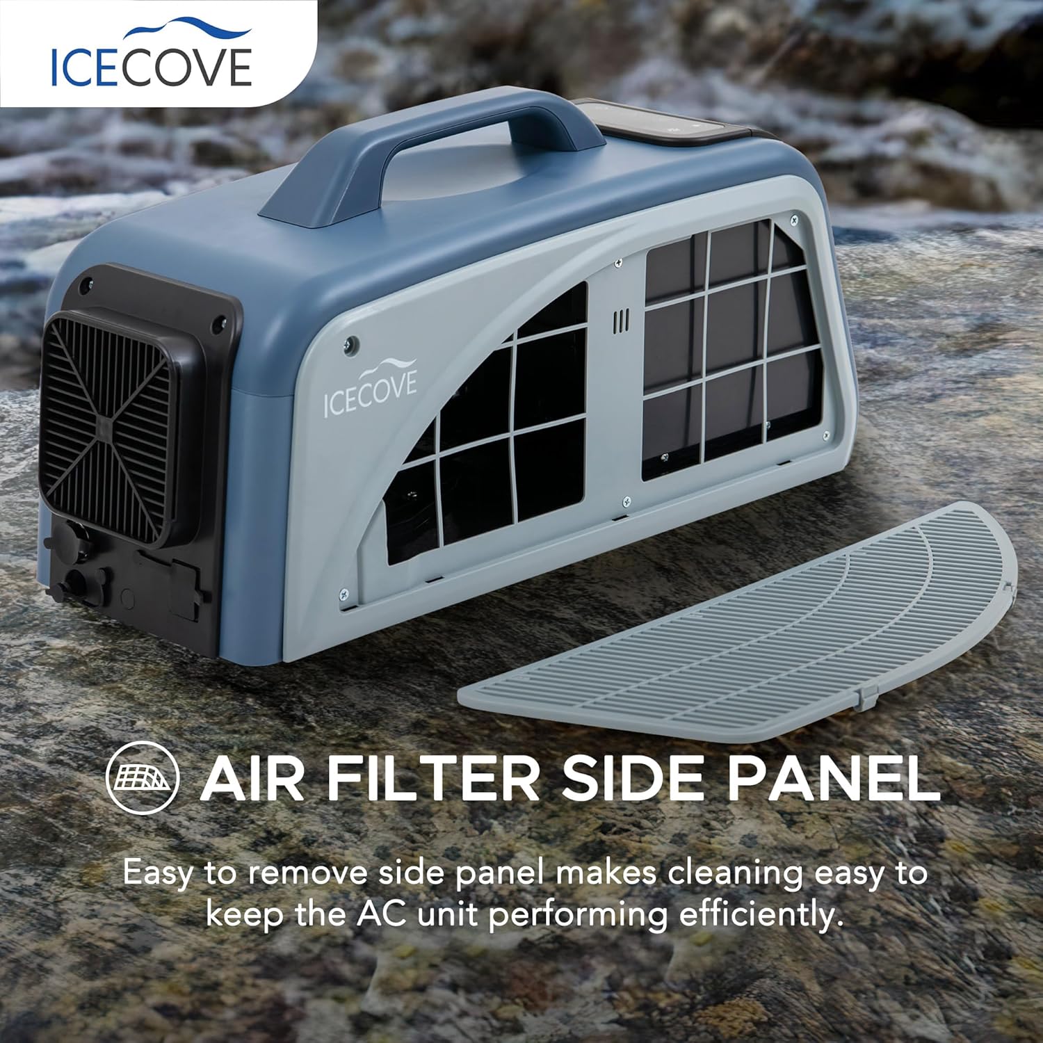 IceCove Portable Air Conditioner with Add-on 2 Batteries, 2500BTU Portable AC Unit, 250W Low Power Consumption, 25.5VDC, 2 Fan Speed, 3 Light Mode for Tent Camping RV Truck Van Life Home, Blue