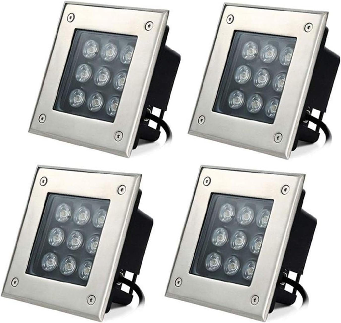 4PCS Outdoor Buried Lights - 85-265V LED Landscape Light, Underground Square Embedded IP67 Waterproof Garden Landscape Lights, LED Outdoor Recessed Spotlight(Yellow,24W)