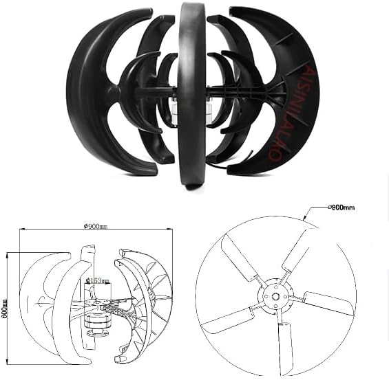 12000W Vertical Household Wind Turbine Generator,12V 24V 48V High Efficiency 5 Blades Portable Wind Turbine for Home Low Noise (Black)