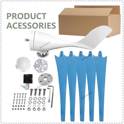 Wind Turbine Home Use Horizontal Generator Kits Blades with ControllerWind Turbine, 12000W DC 12V/24V/48V Wind Turbine, Generator with 5 Blades Wind Turbine Kit with Solar Wind Hybrid Contro