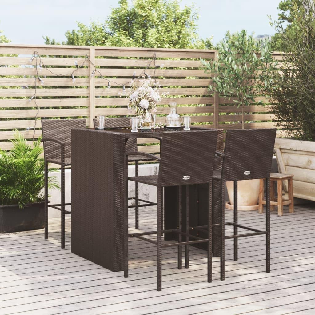 5 Piece Patio Bar Set Brown Poly Rattan,Stylish and Functional Garden Bar Set: for Patio, Deck, and Any Outdoor Space Patio Furniture Sets, Outdoor Furniture Sets
