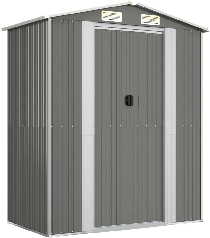 Outdoor Storage Shed, Metal Tool Shed Outdoor Storage House with Air Vent & Slid Gate, Steel Utility Garden Shed Outside Storage Clearance for Backyard Patio, Light Gray 75.6