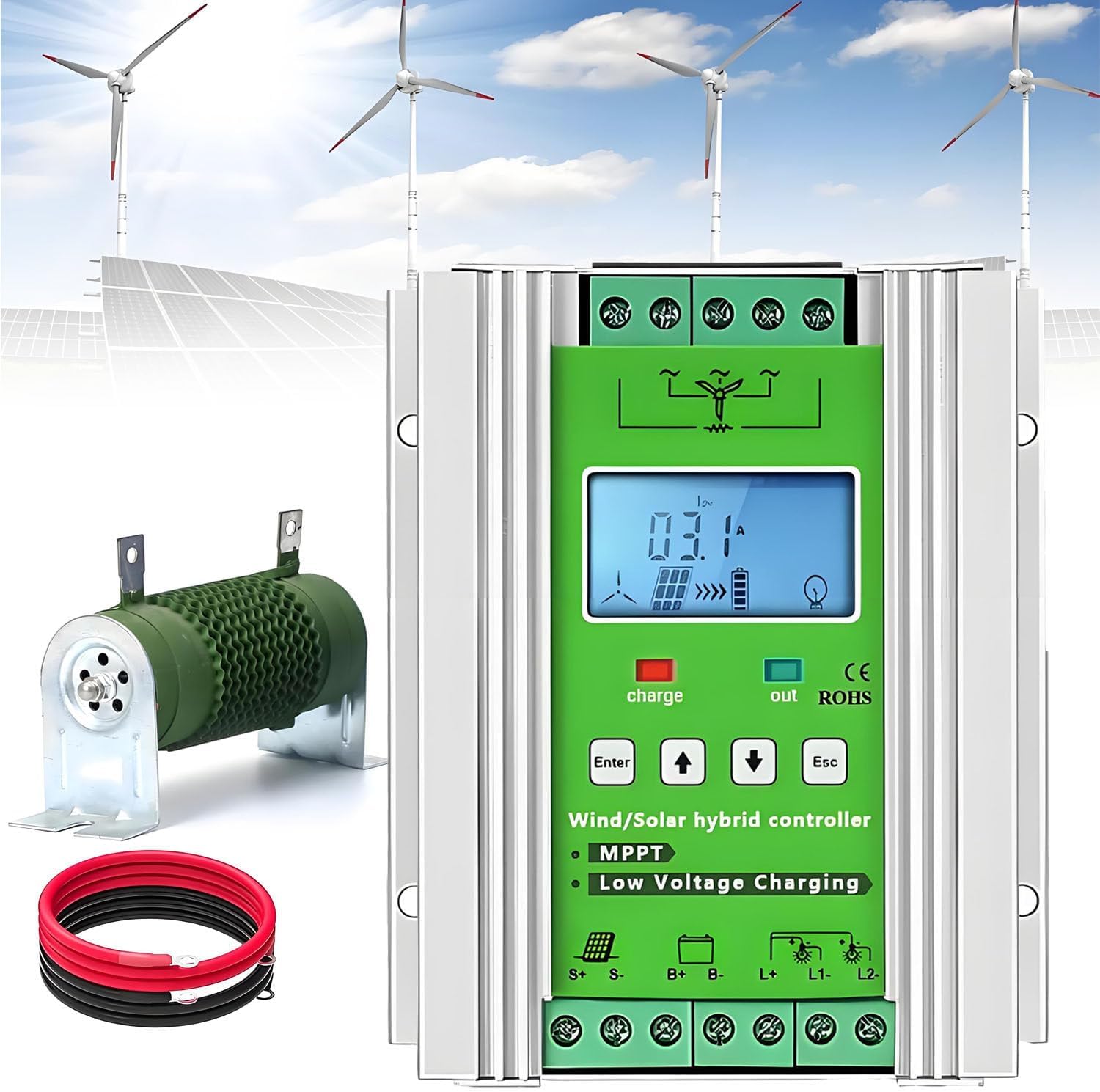 Wind Solar Hybrid Charge Controller,16000W Turbine Generator Controller,with Booster Function and Dump Load,with LCD Display,for Home,Boat,Street Light 48V