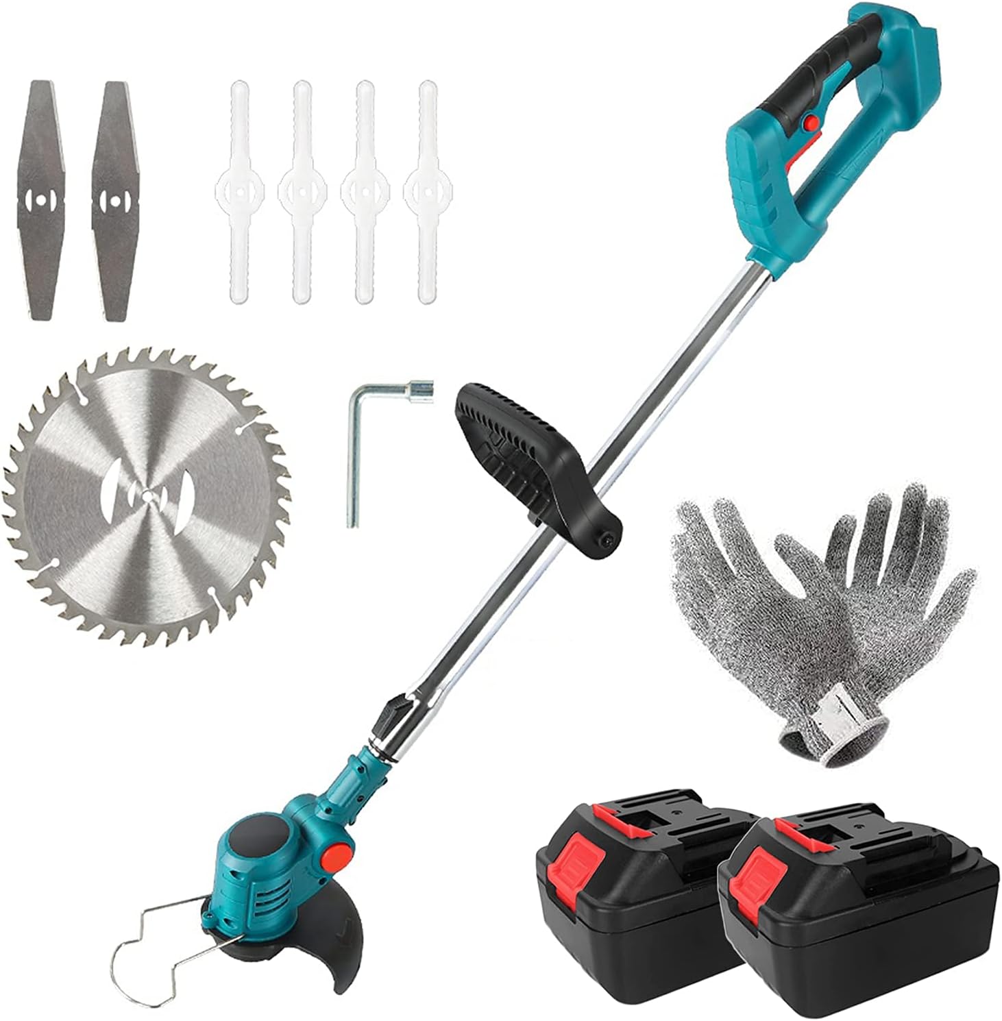 Portable Battery Lawn Mower, 20 Ah 850 W max extendable Wacker for Weeds with 2 x 24 V Batteries and Quick Charger, for Lawn Mowing, Lawn Care, Drive