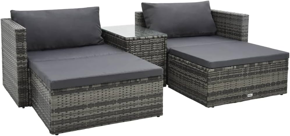 5 Piece Patio Lounge Set with Cushions Poly Rattan Gray,Modular Rattan Corner Sectional Sofa Set for Patio Garden Sunroom with Thick Cushions Gray Furniture Sets for Patio, Lawn & Garden