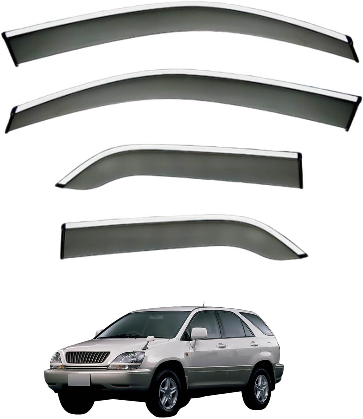 Window Deflectors for Toyota Harrier MK1-XU10 1998-2003, Sun Rain Guard Window Visors Vent Shades with Bright Stripes Car Accessories