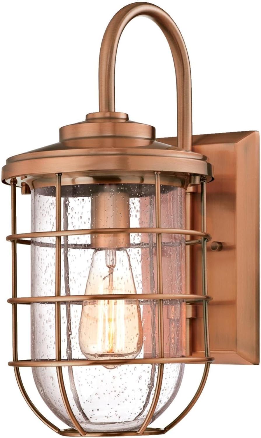 Westinghouse 6347900 Ferry One-Light Outdoor Wall Fixture, Washed Copper Finish with Clear Seeded Glass,