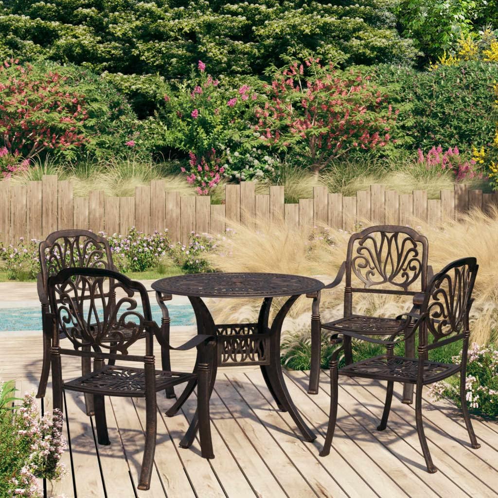 5 Piece Bistro Set Cast Aluminum Bronze,Elegant Outdoor Bistro Set with Cast Aluminum Construction for Durability and Style Patio Furniture, Outdoor Furniture Sets