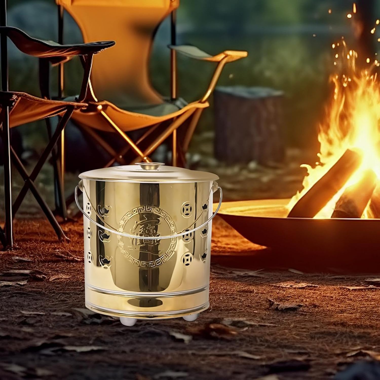 Burn Barrel, Burn Pit, Stainless Fire Bucket, Ventilated Metal Build with Cover Liner and Hook, Supports Controlled Burning for Yard Beach Balcony Tasks, Container for Wood Trash Garden Use