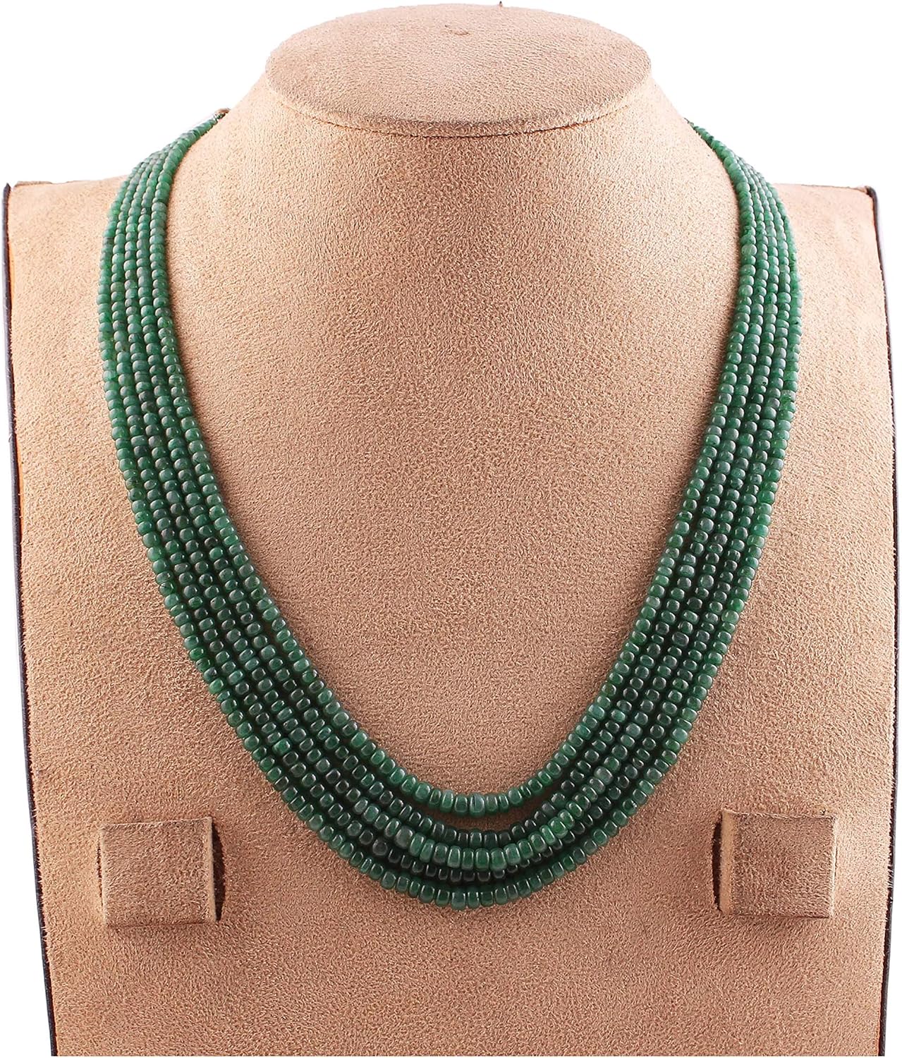 Neerupam Collection Natural Green Beryl Plain rondelle semiprecious Gemstone Beads Necklace Jewelry, 3mm to 5mm Beads, Emerald Color Green Beads, for Women and Girls (5 Strand NK)