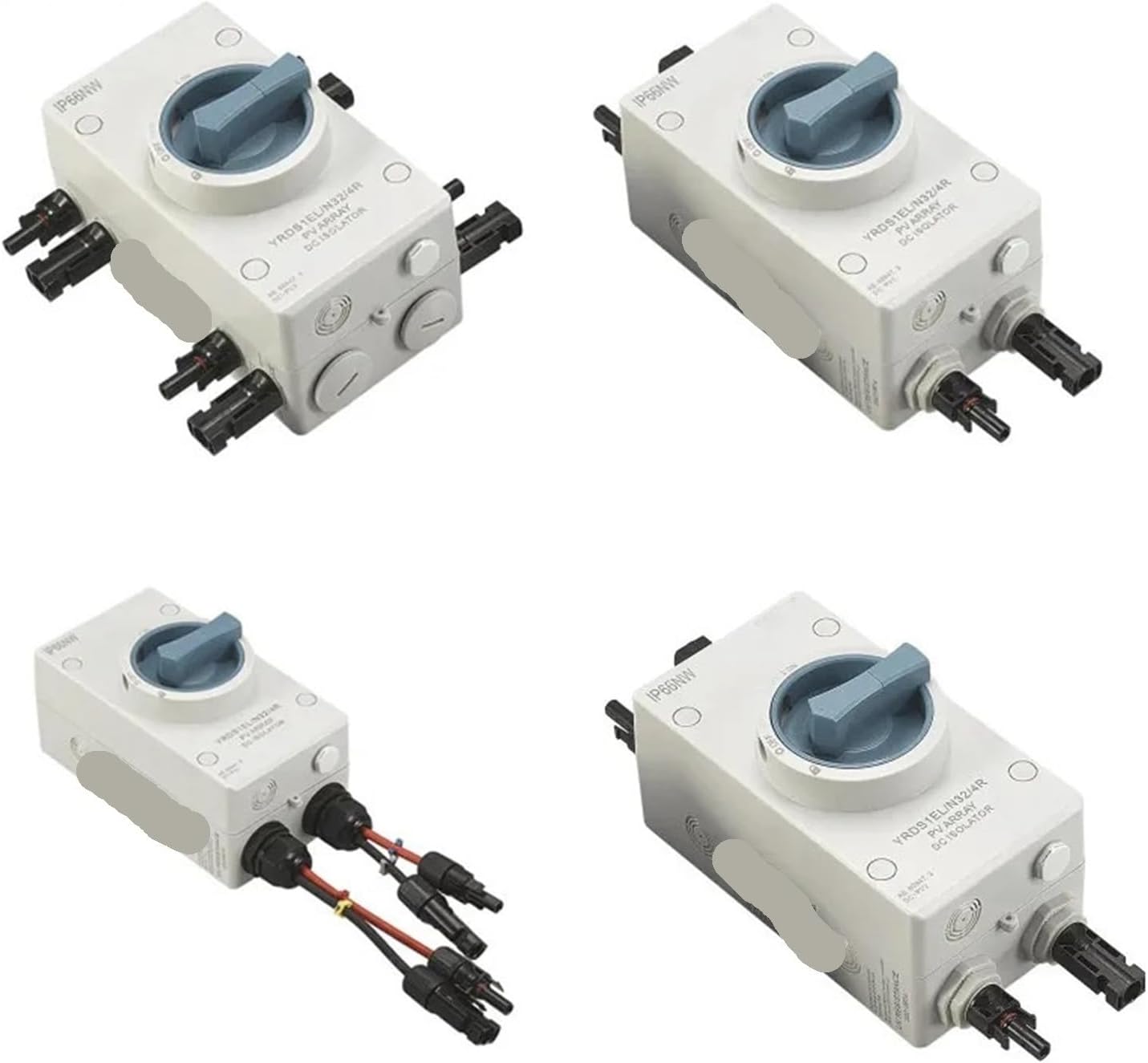 1200VDC 32A DC Isolator Switch Disconnector IP66 Waterproof Solar Electrical Enclosure with 2 Pairs PV Connectors with TUV CE(Gold)