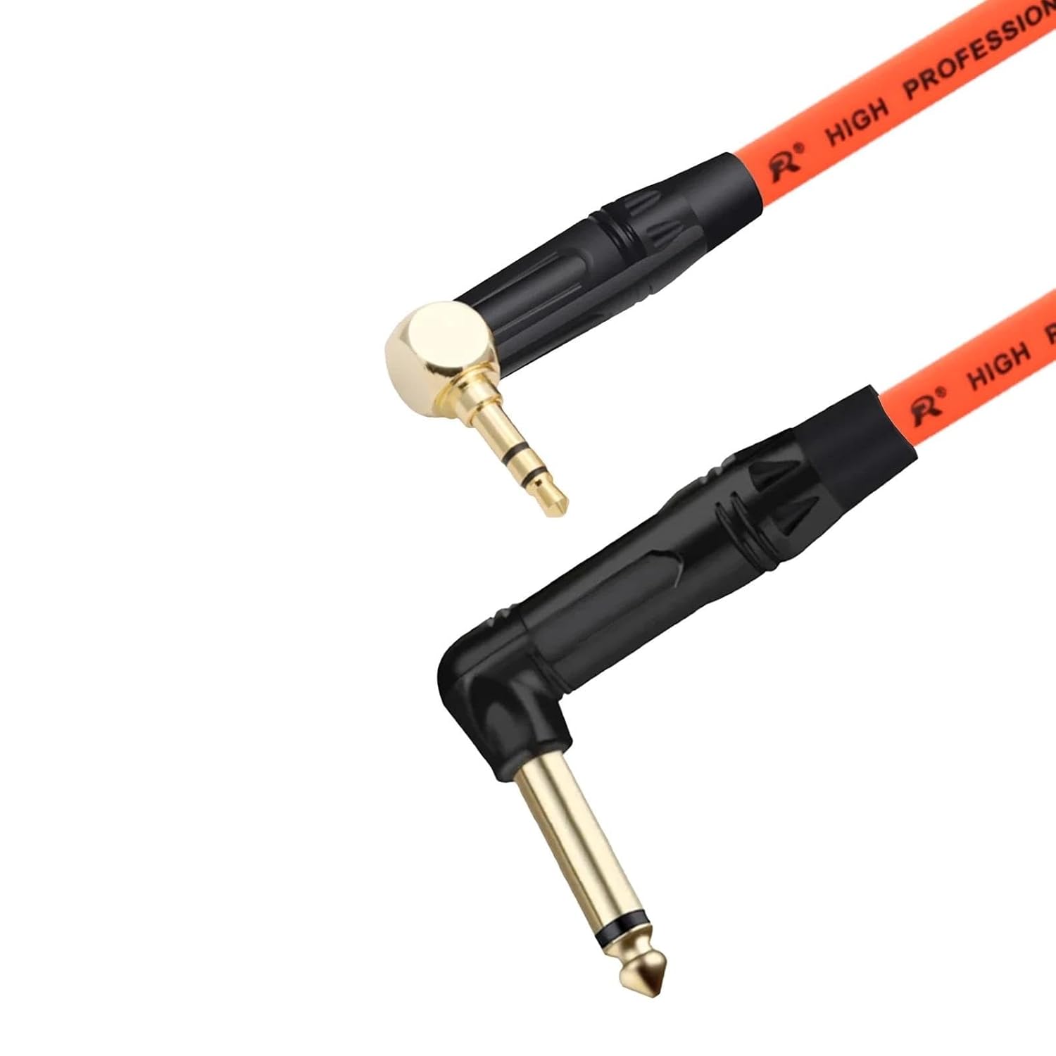 Pro Audio Cable 1PC Gold Plate Right Angle 6.35 Mono To 3.5 Stereo Unbalanced Speaker Amplifier Cable For Guitar Keyboard‎ Cable(Orange,5m)