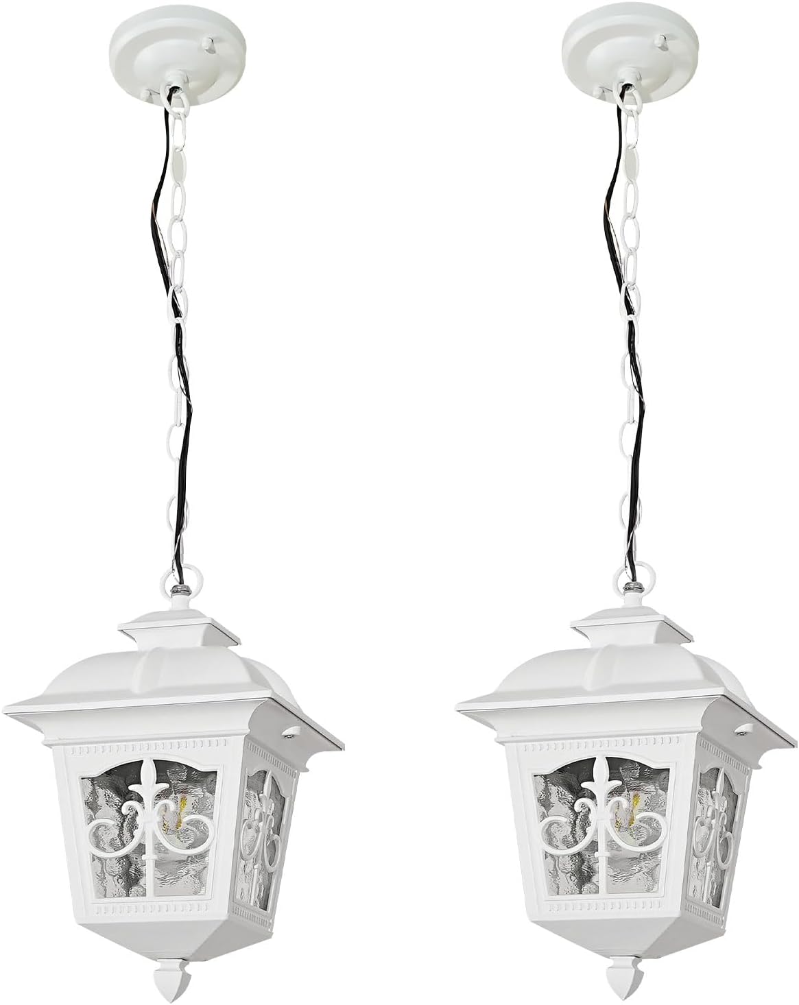 White Outdoor Pendant Light, Porch Foyer Entryway Entrance Patio Farmhouse Aluminum Hanging Lantern Waterproof Outside Hanging Light Exterior Chandelier Light with Adjustable Chain(2 Pack)