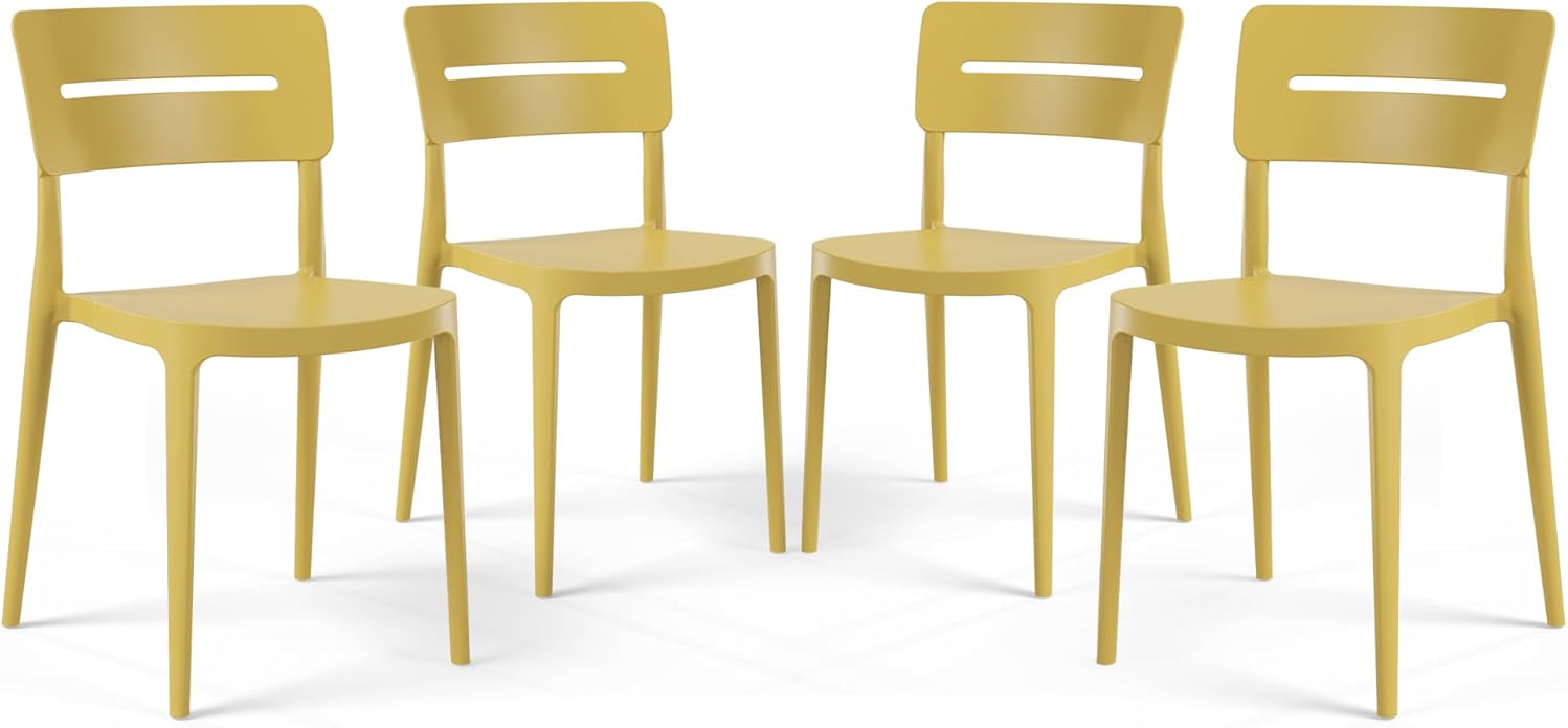 Costaelm Dining Room Chairs Set of 4, Stackable Balcony Chairs Set of 4, Modern Outdoor Seating Furniture Front Porch Lawn Balcony Yard Dining Side Chair for Kitchen, Yellow