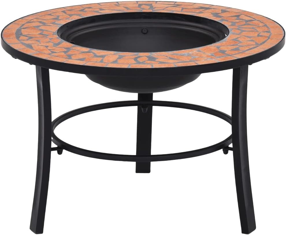Mosaic Fire Pit Terracotta Steel Fire Pit Bowl with Grid and Tabletop for Outdoor Heating and BBQ Use 26.8