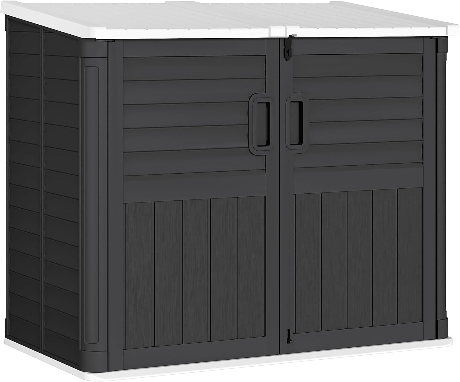 Greesum Outdoor Resin Storage Shed, 34 Cu.ft Horizontal Outdoor Storage Cabinet， Waterproof for Garden, Pool Storage, Garbage Cans, Black
